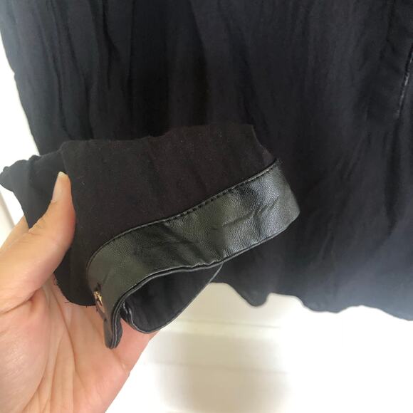 Philosophy Black Sheer Faux Leather Trim Blouse Large Long Sleeve Minimalist - Picture 4 of 10